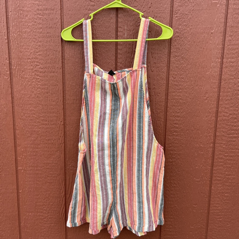 Multicolor Striped Sleeveless Square Neck Romper w/ Pockets Bohemian